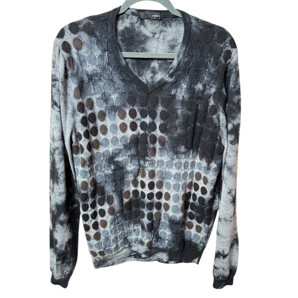 Nanibon Men's Polka Dots Sweater V-neckline Made in Italy Size L Long Sleeves